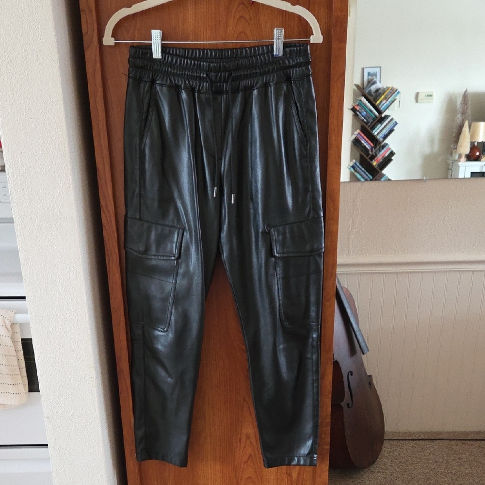 Black Cargo Leather Pants